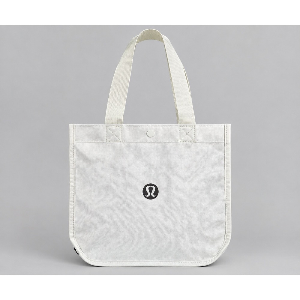 Lululemon Athletica Small Reusable Shopping Tote Bag White Black Logo Snap
